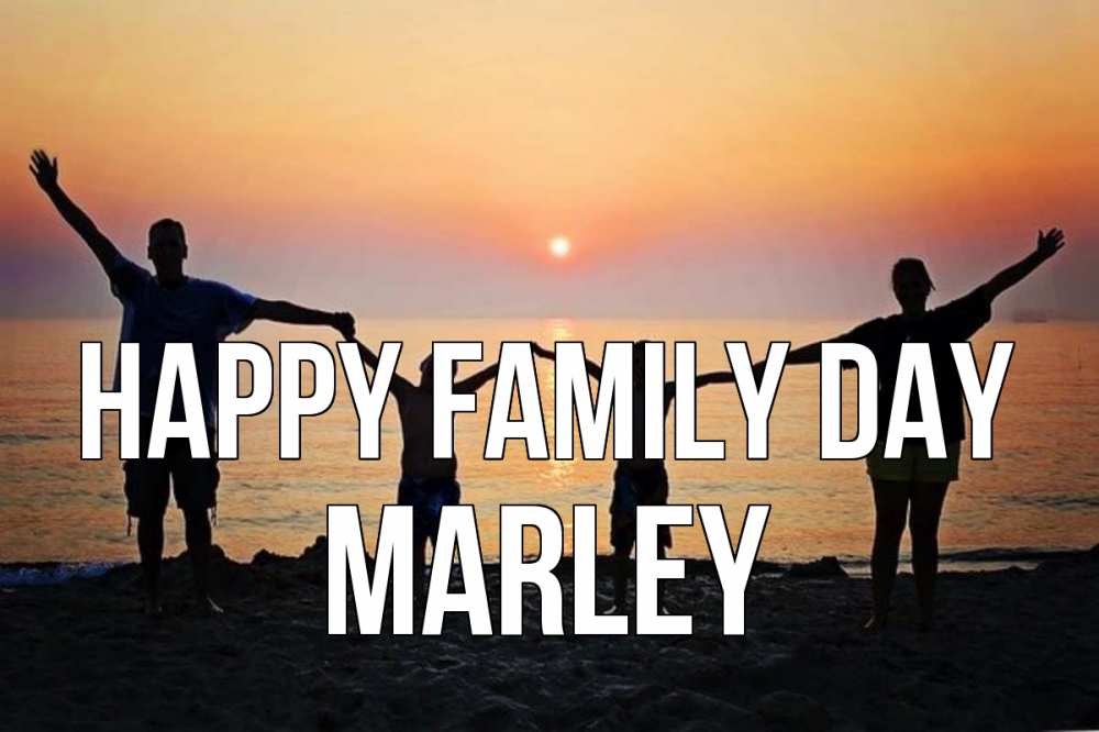 Greetings card с именем, Marley happy family day мама, папа, дети, дочка,сын, море, пляж, закат Greetings with text for free download 