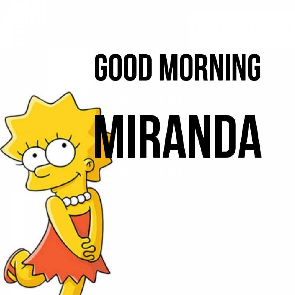 Greetings card с именем, Miranda Good morning в платье и ожерелье Greetings with text for free download 