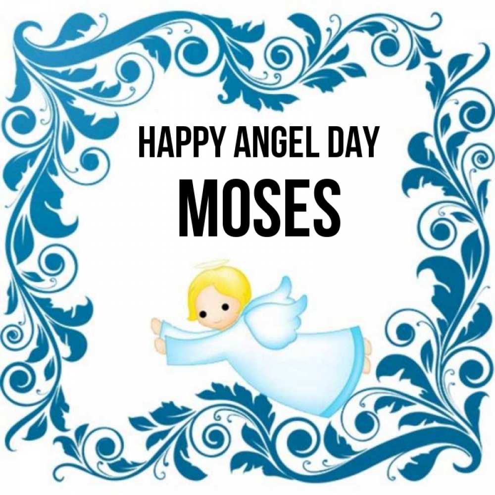 Greetings card с именем, Moses happy angel day девочка ангел и синяя рамка Greetings with text for free download 
