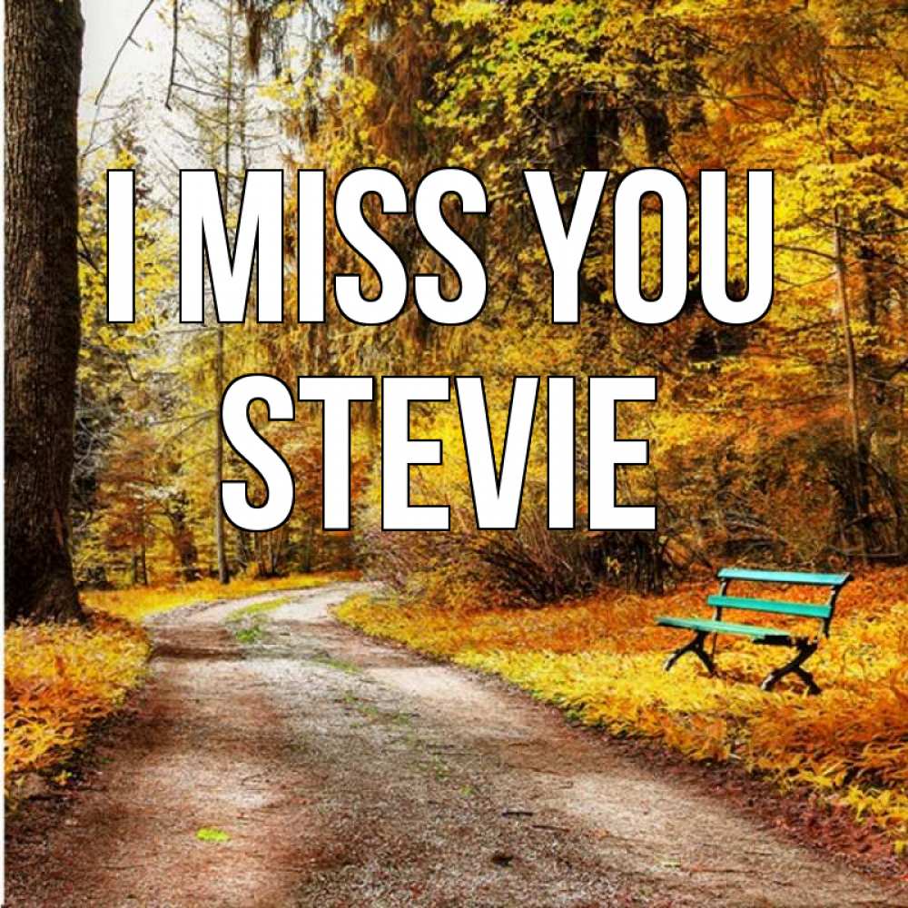 Greetings card с именем, Stevie I miss you зеленая лавочка и осенний лес Greetings with text for free download 