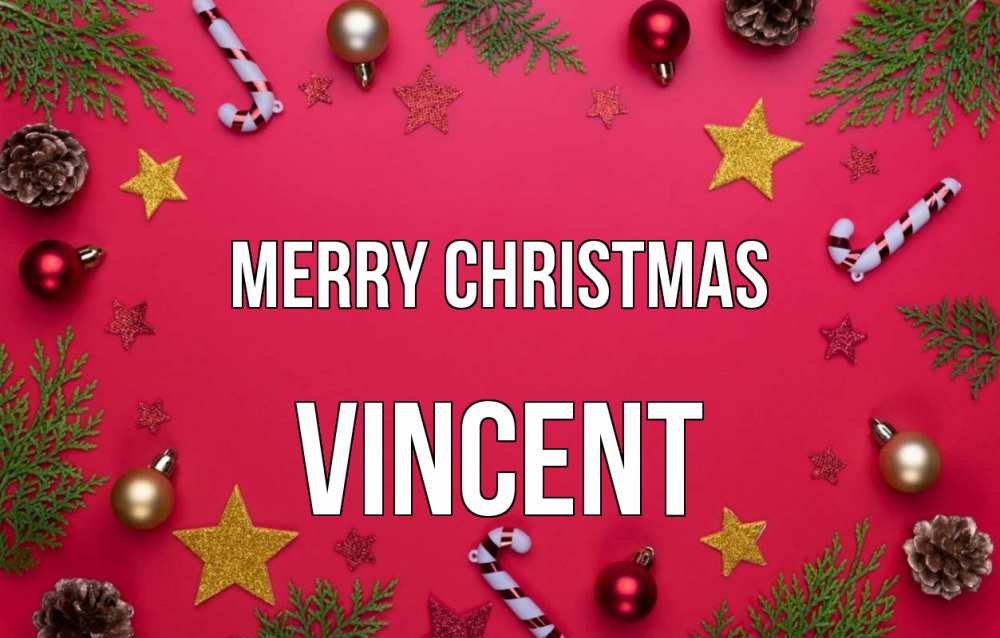 Greetings card с именем, Vincent Merry Christmas с рождеством Greetings with text for free download 