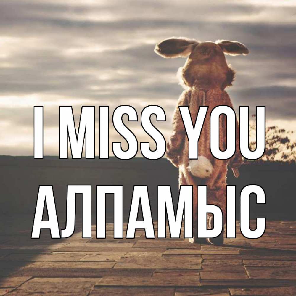 Greetings card с именем, Алпамыс I miss you даже в костюме зайца Greetings with text for free download 