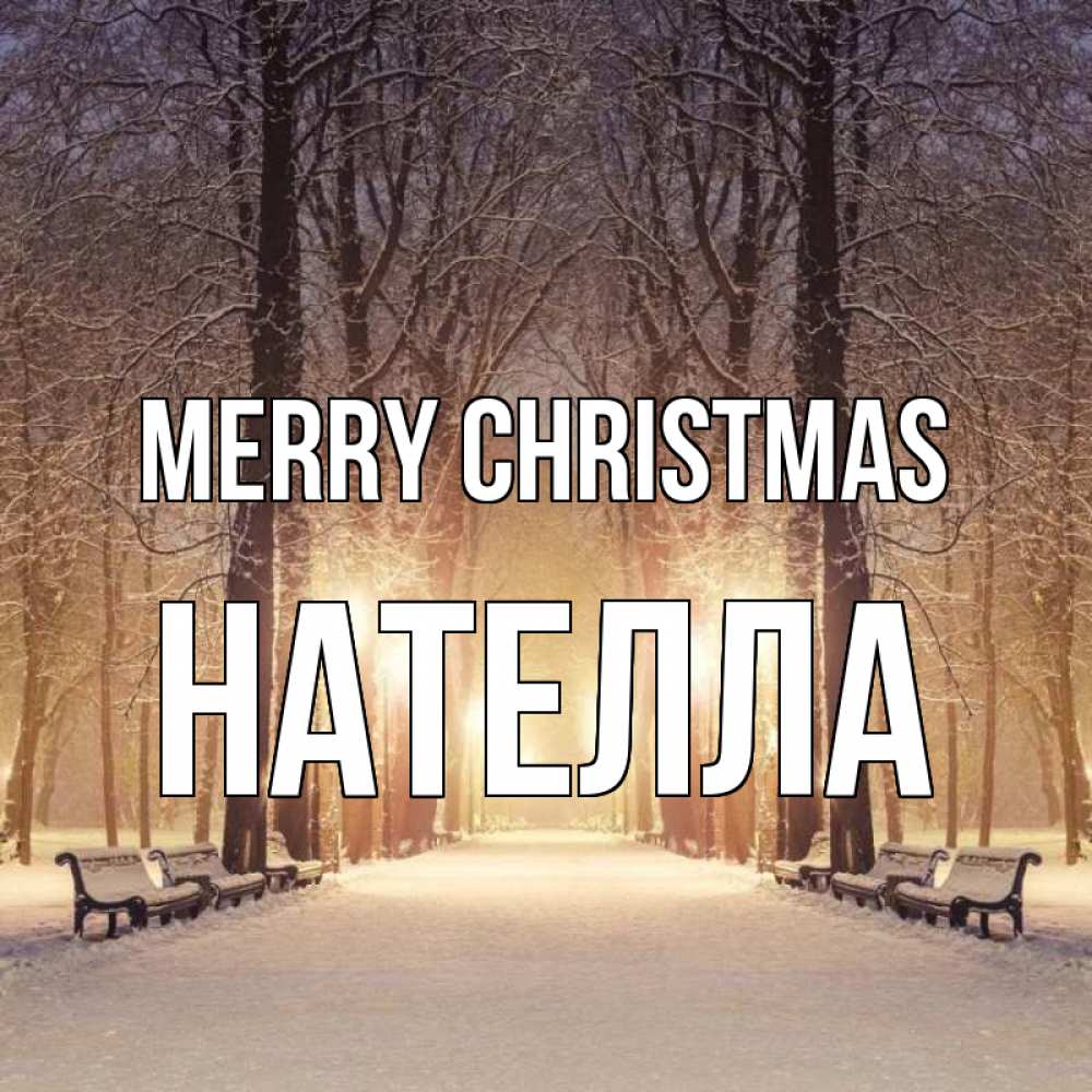 Greetings card с именем, Нателла Merry Christmas зима, парк, фонарь, лес Greetings with text for free download 
