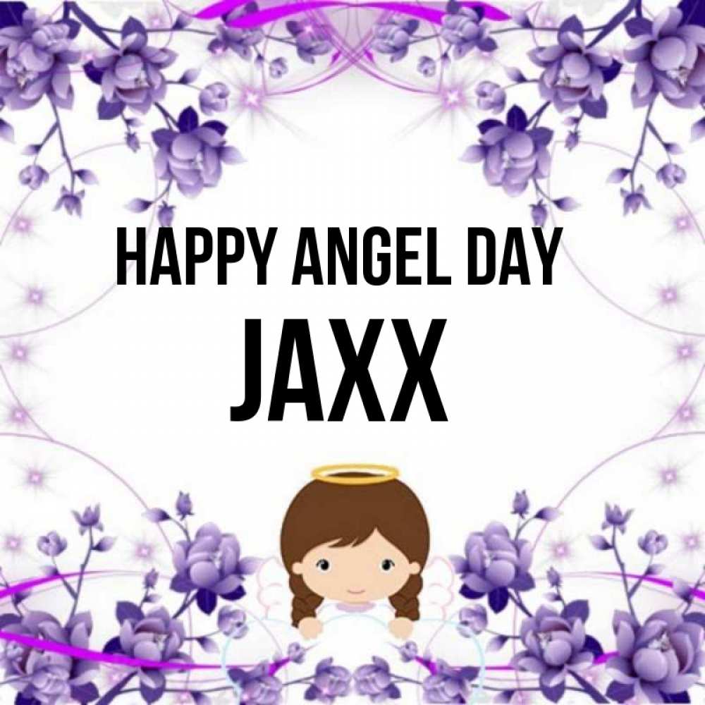 Greetings card с именем, Jaxx happy angel day с именинами в рамочке Greetings with text for free download 