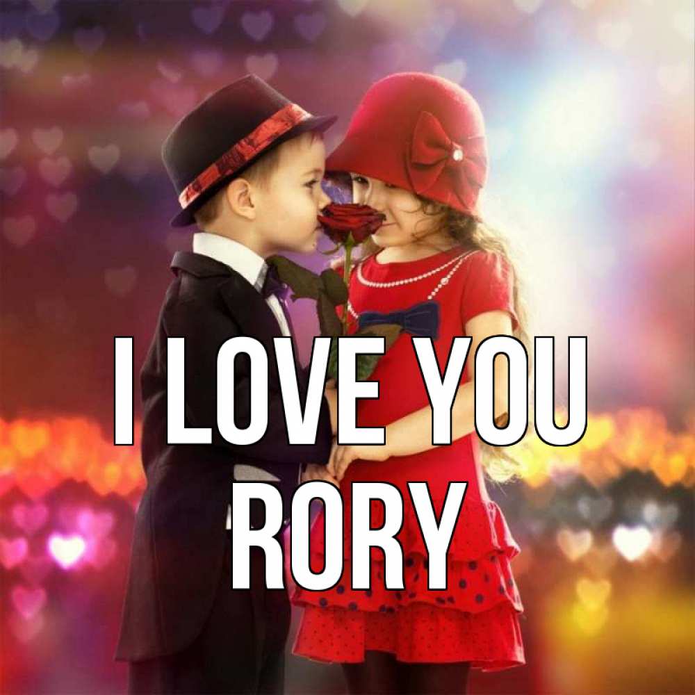 Greetings card с именем, Rory I love you черное и красное и роза Greetings with text for free download 