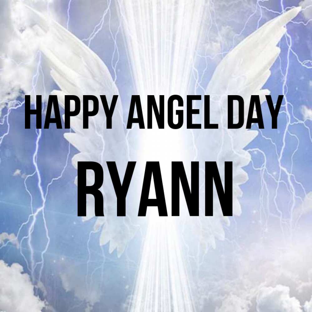 Greetings card с именем, Ryann happy angel day молнии на небе и свет Greetings with text for free download 