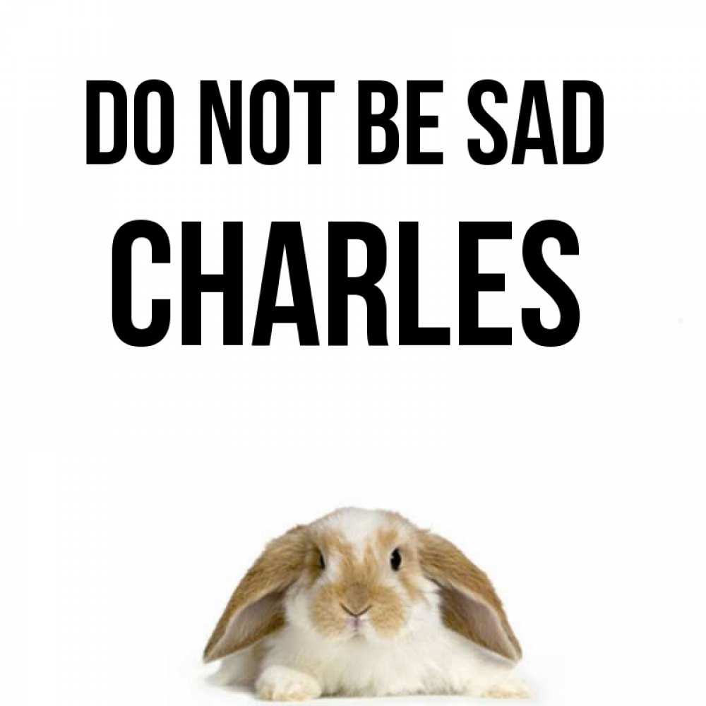 Greetings card с именем, Charles Do not be sad коричнево белый заяц с большими ушками Greetings with text for free download 
