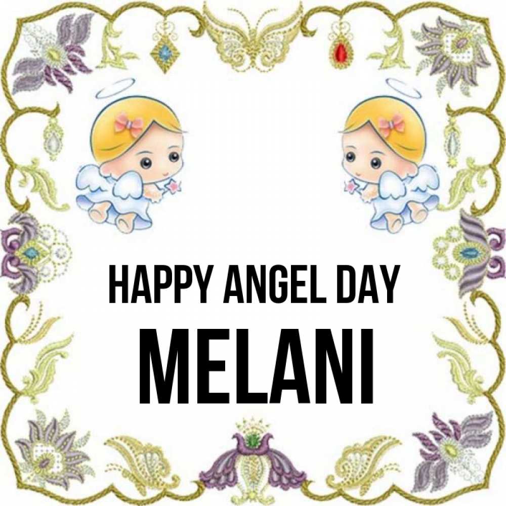 Greetings card с именем, Melani happy angel day маленькие ангелы с крылышками Greetings with text for free download 