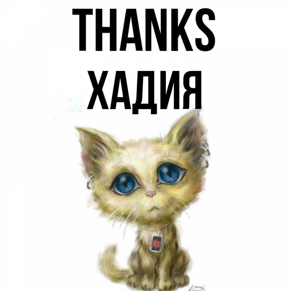 Greetings card с именем, ХАДИЯ Thanks рисованный кот благодарит вас Greetings with text for free download 