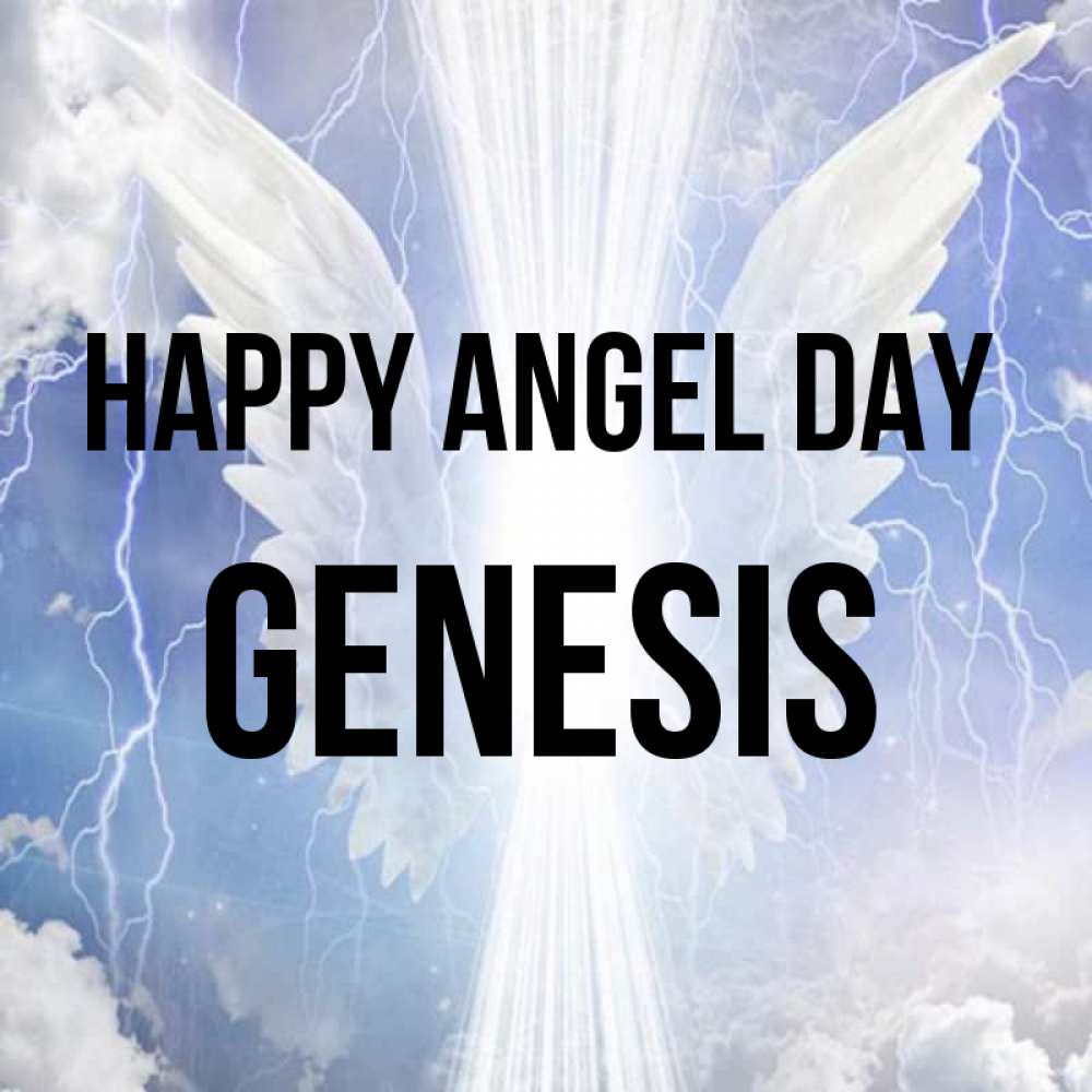 Greetings card с именем, Genesis happy angel day молнии на небе и свет Greetings with text for free download 