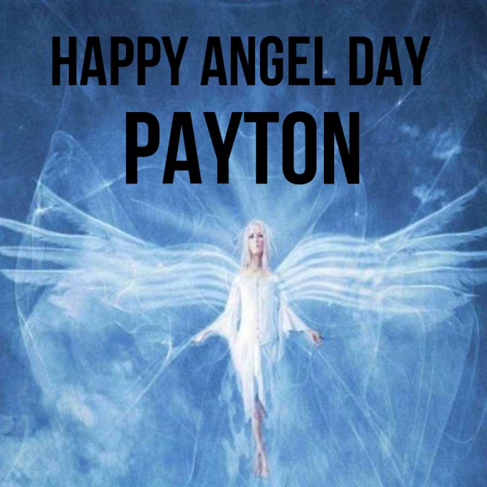 Greetings card с именем, Payton happy angel day голубой фон и крылья как у стрекозы Greetings with text for free download 
