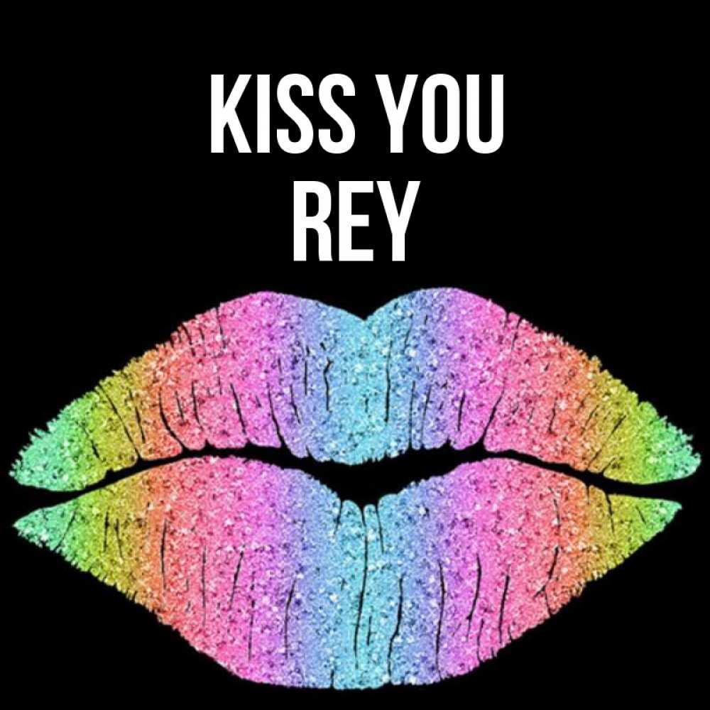 Greetings card с именем, Rey Kiss you след от губ на черном фоне Greetings with text for free download 