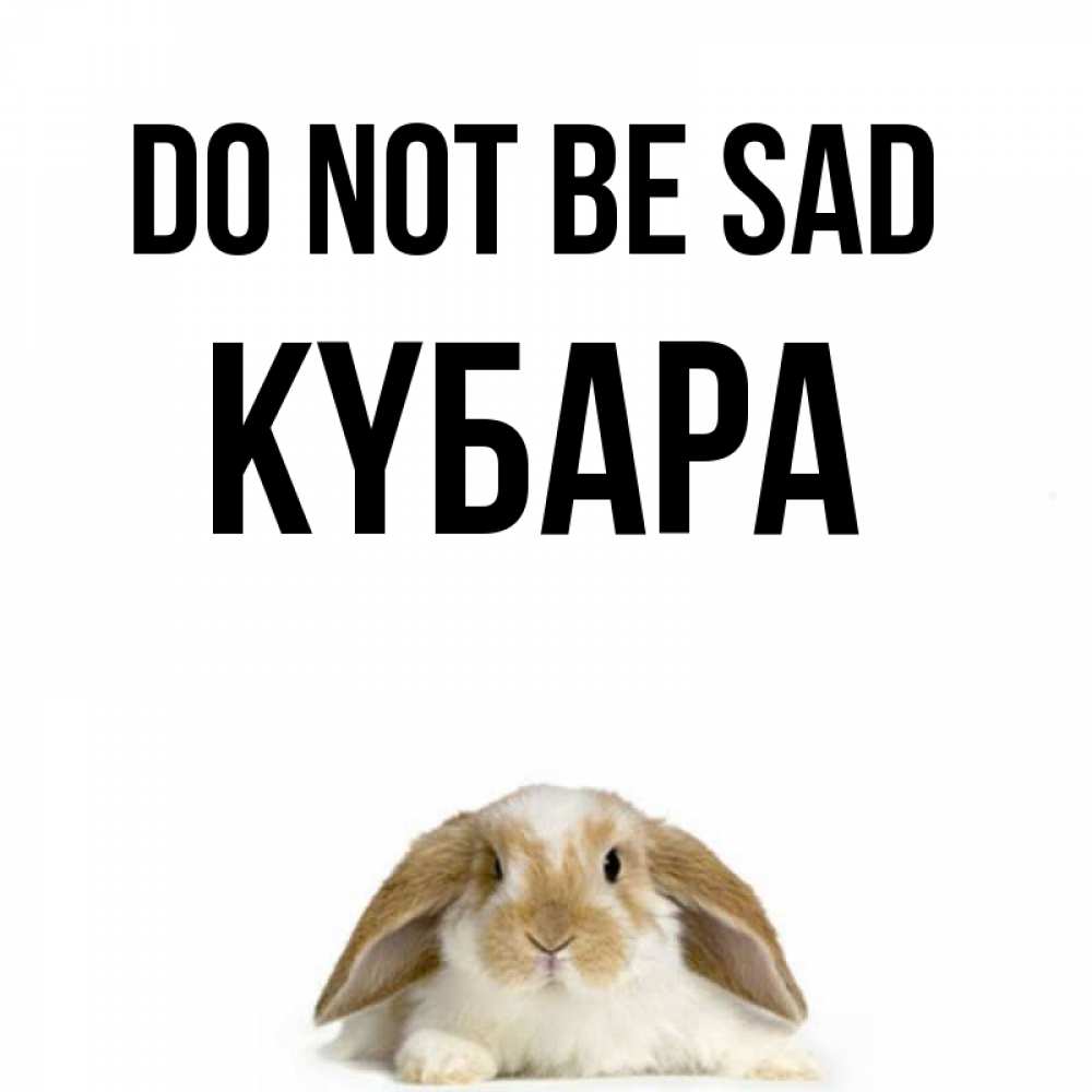 Greetings card с именем, КҮБАРА Do not be sad коричнево белый заяц с большими ушками Greetings with text for free download 