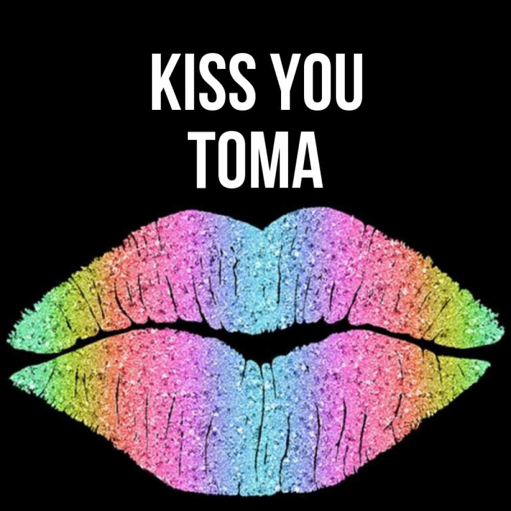 Greetings card с именем, Тома Kiss you след от губ на черном фоне Greetings with text for free download 