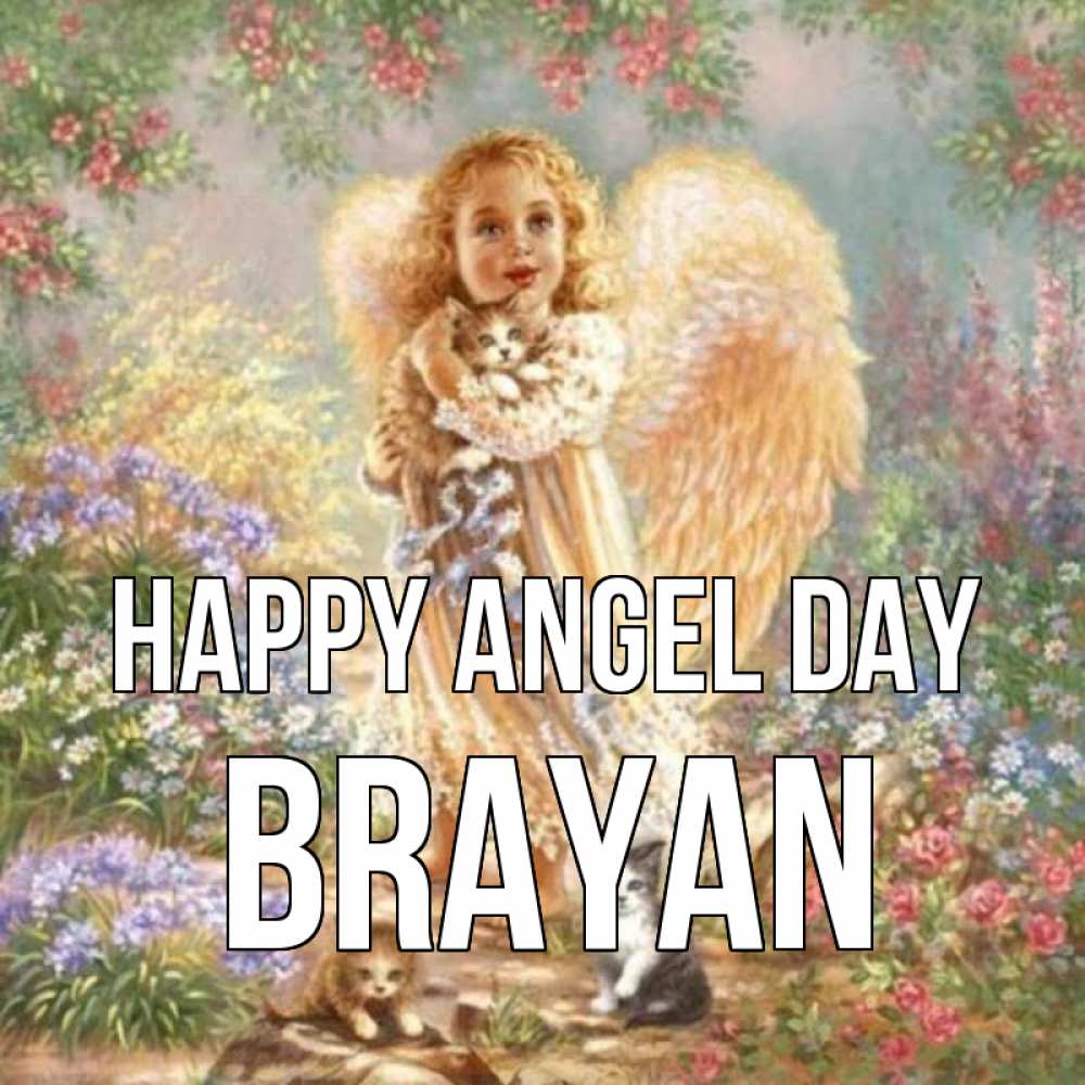 Greetings card с именем, Brayan happy angel day держит котенка Greetings with text for free download 