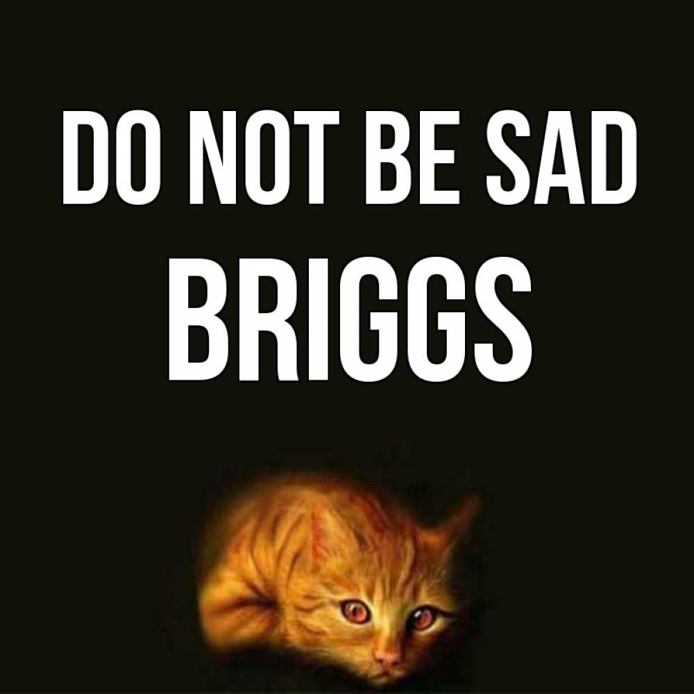 Greetings card с именем, Briggs Do not be sad лежащий кот в темноте Greetings with text for free download 
