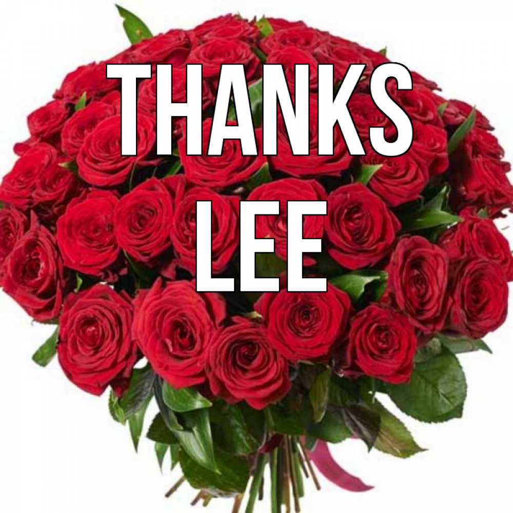 Greetings card с именем, Lee Thanks букет красных роз Greetings with text for free download 
