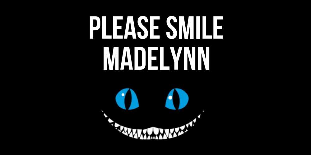 Greetings card с именем, Madelynn Please smile кот улыбается Greetings with text for free download 