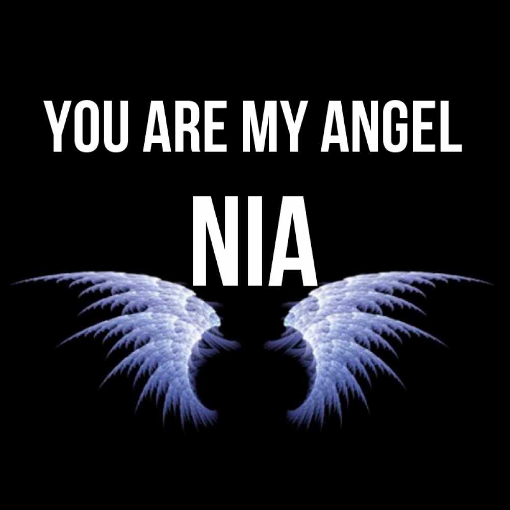 Greetings card с именем, Nia You are my angel ангельские крылья на черном фоне Greetings with text for free download 