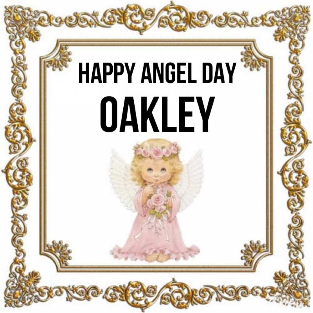 Greetings card с именем, Oakley happy angel day девочка ангел с крыльями и цветами в розовом платье Greetings with text for free download 