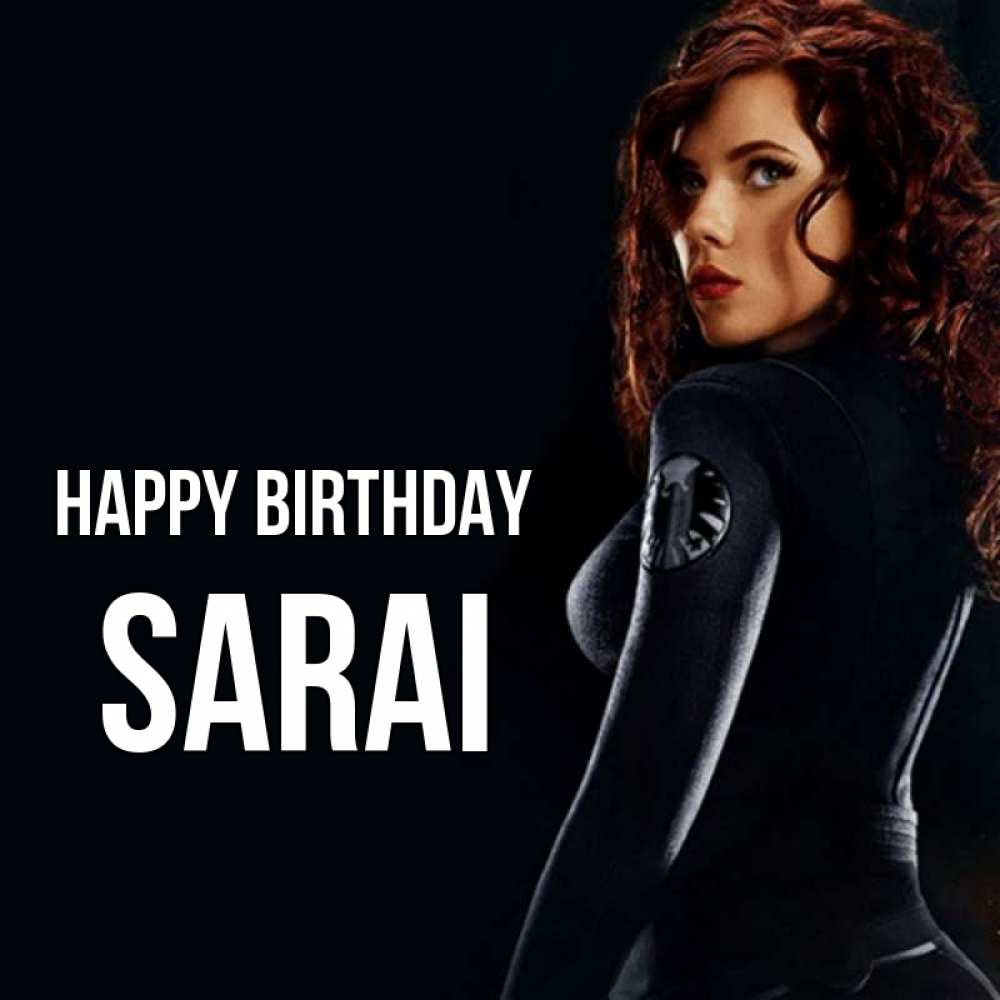 Greetings card с именем, Sarai Happy Birthday Марвел черная вдова Greetings with text for free download 