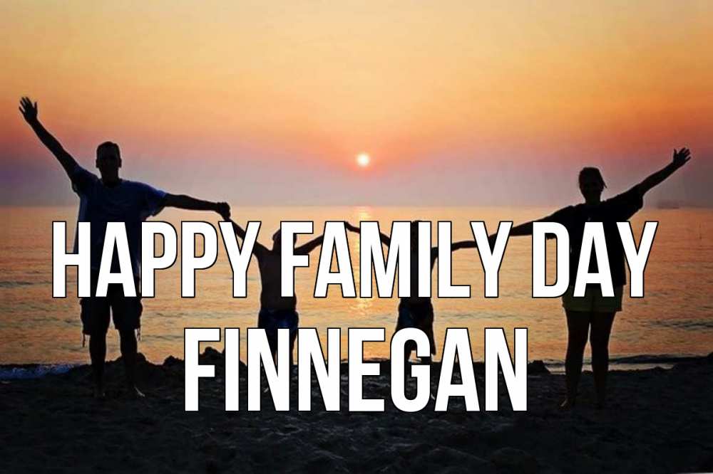Greetings card с именем, Finnegan happy family day мама, папа, дети, дочка,сын, море, пляж, закат Greetings with text for free download 