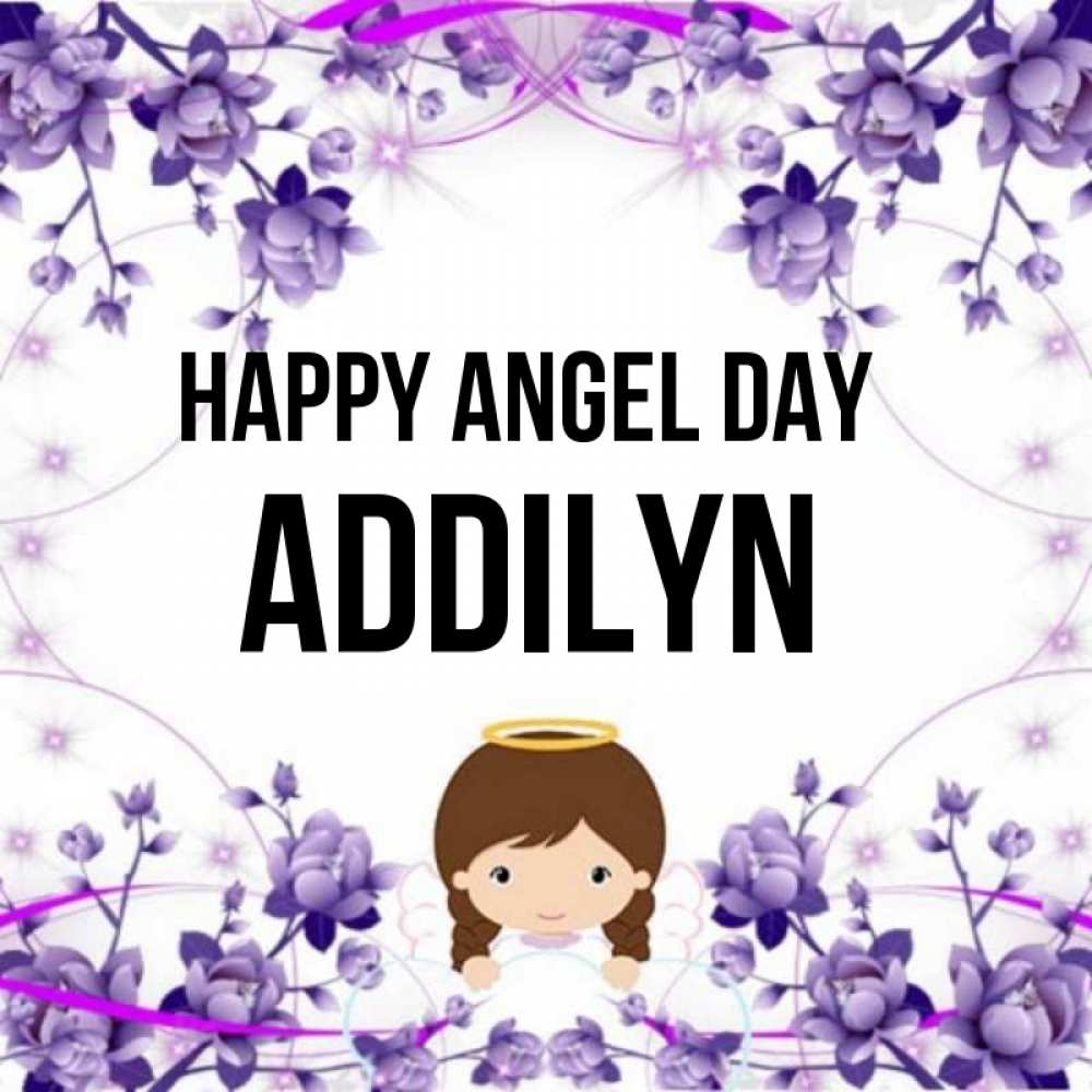 Greetings card с именем, Addilyn happy angel day с именинами в рамочке Greetings with text for free download 