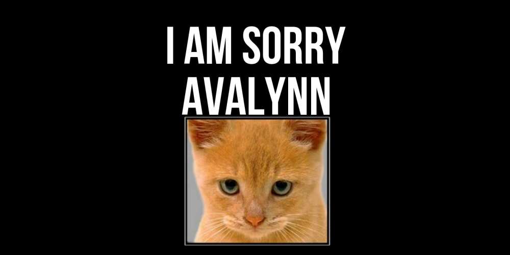 Greetings card с именем, Avalynn I am sorry рыжий грустный кот просит прощения Greetings with text for free download 