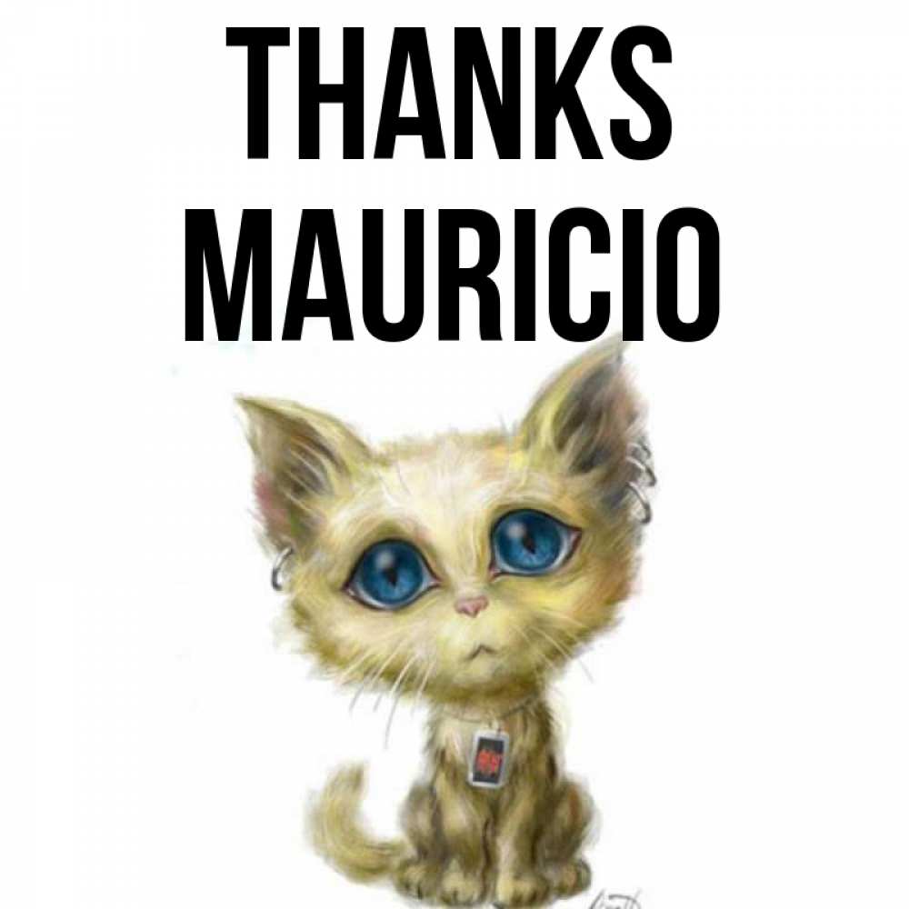 Greetings card с именем, Mauricio Thanks рисованный кот благодарит вас Greetings with text for free download 