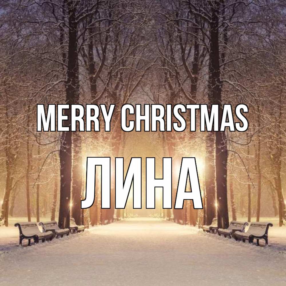 Greetings card с именем, Лина Merry Christmas зима, парк, фонарь, лес Greetings with text for free download 