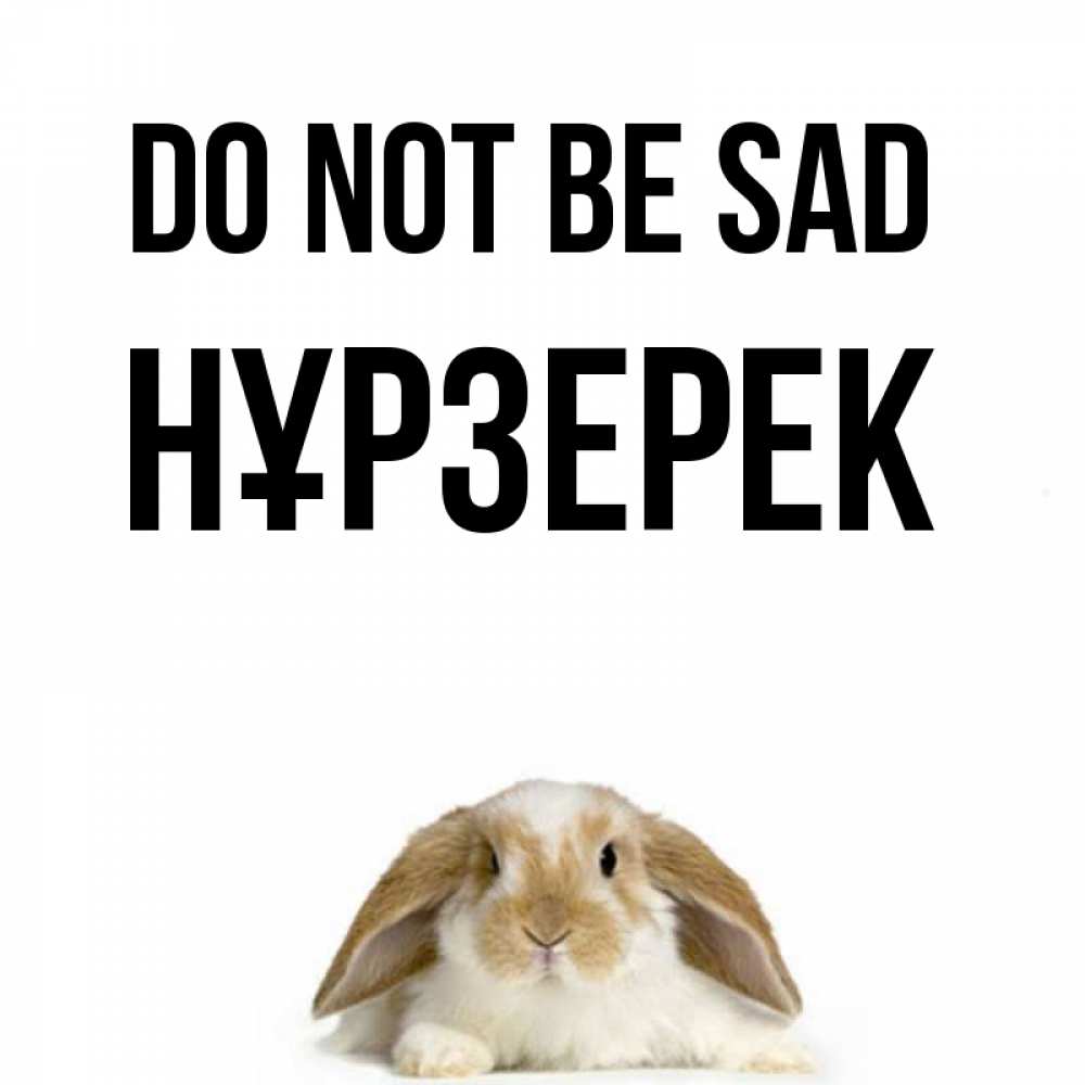Greetings card с именем, НҰРЗЕРЕК Do not be sad коричнево белый заяц с большими ушками Greetings with text for free download 