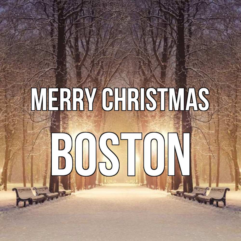 Greetings card с именем, Boston Merry Christmas зима, парк, фонарь, лес Greetings with text for free download 