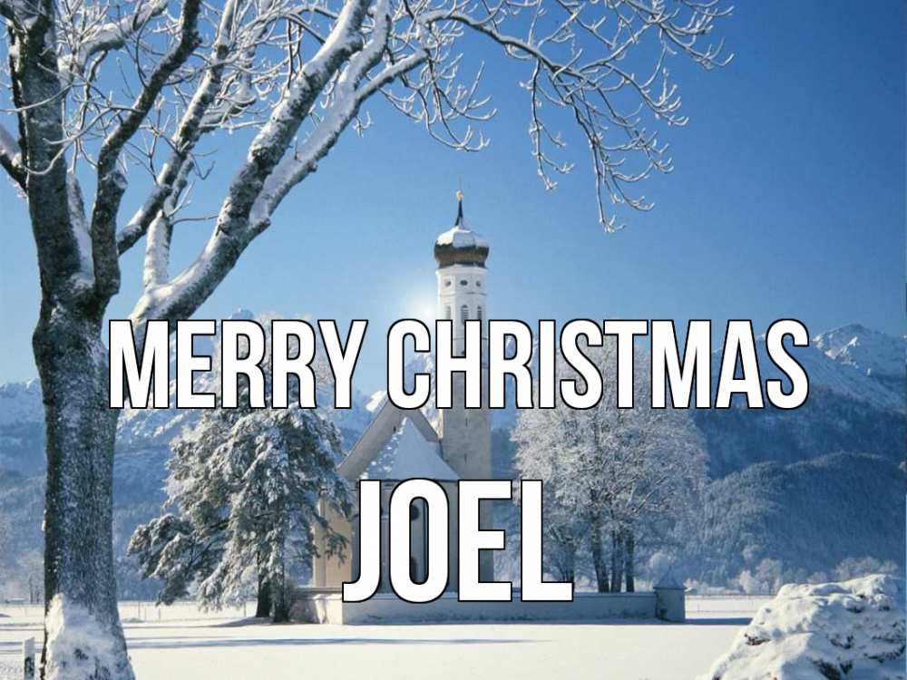 Greetings card с именем, Joel Merry Christmas зима, храм, костел Greetings with text for free download 