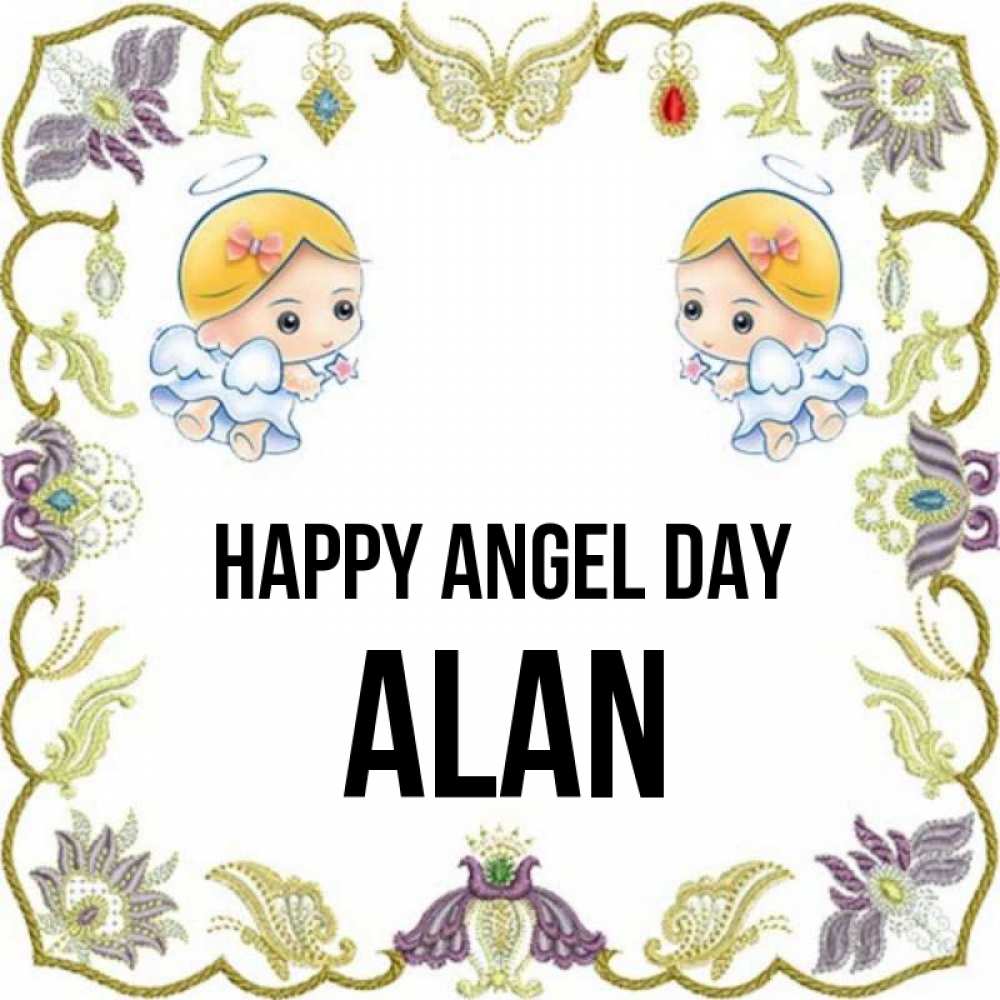 Greetings card с именем, Alan happy angel day маленькие ангелы с крылышками Greetings with text for free download 