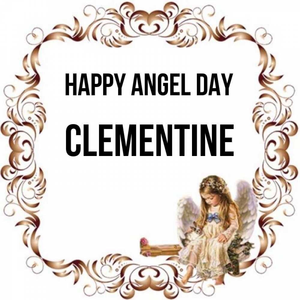 Greetings card с именем, Clementine happy angel day рамочка из перьев и ангелочек Greetings with text for free download 