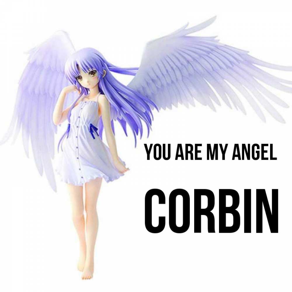Greetings card с именем, Corbin You are my angel девушка ангел с фиолетовыми крыльями Greetings with text for free download 