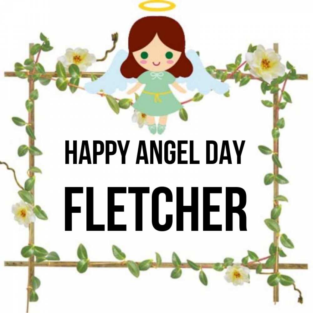 Greetings card с именем, Fletcher happy angel day Ангел с нимбом Greetings with text for free download 