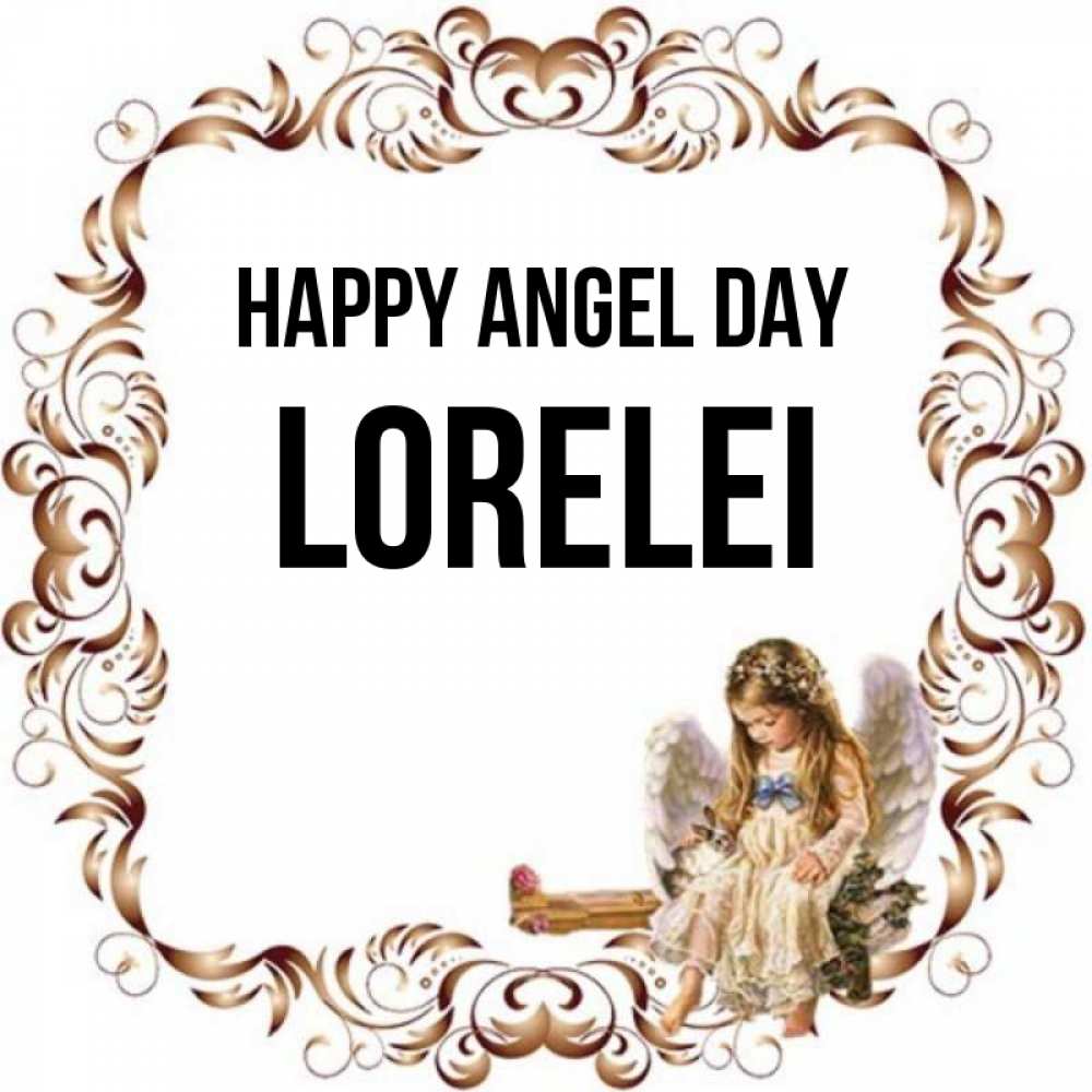 Greetings card с именем, Lorelei happy angel day рамочка из перьев и ангелочек Greetings with text for free download 