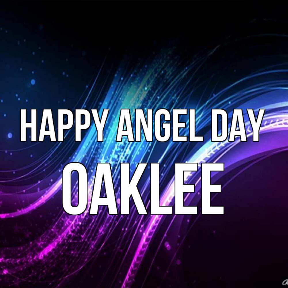 Greetings card с именем, Oaklee happy angel day фиолетовый фон Greetings with text for free download 