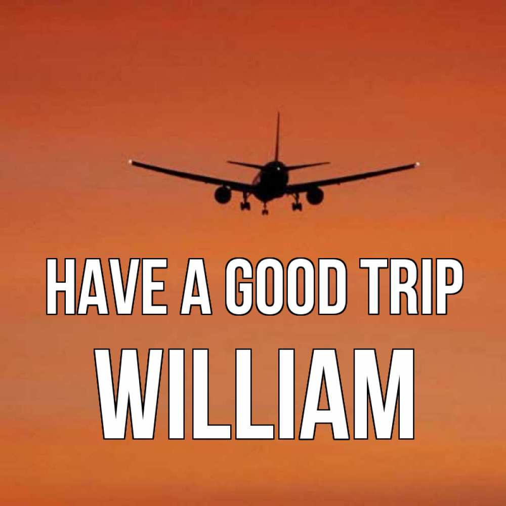 Greetings card с именем, William Have a good trip силуэт самолета Greetings with text for free download 