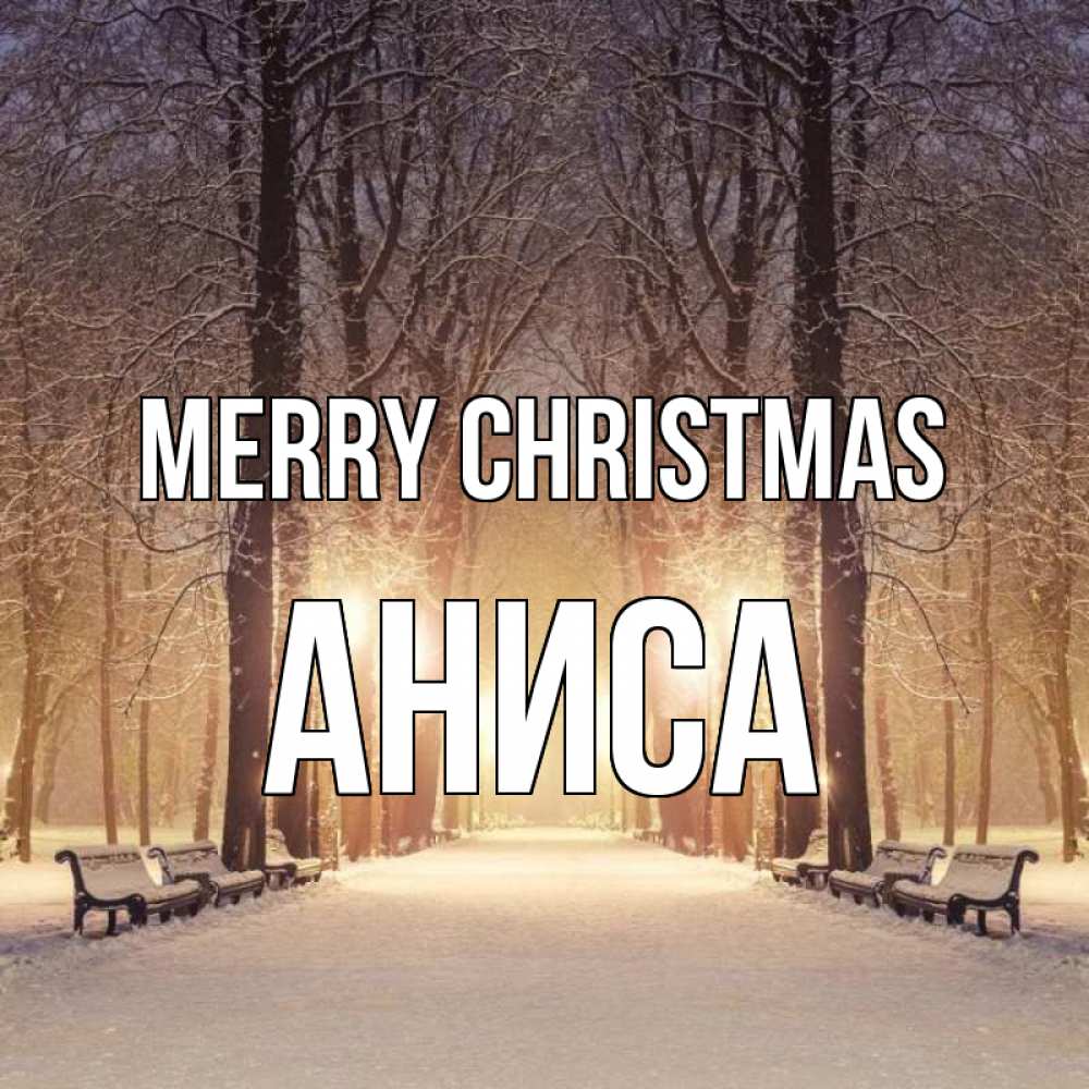 Greetings card с именем, АНИСА Merry Christmas зима, парк, фонарь, лес Greetings with text for free download 