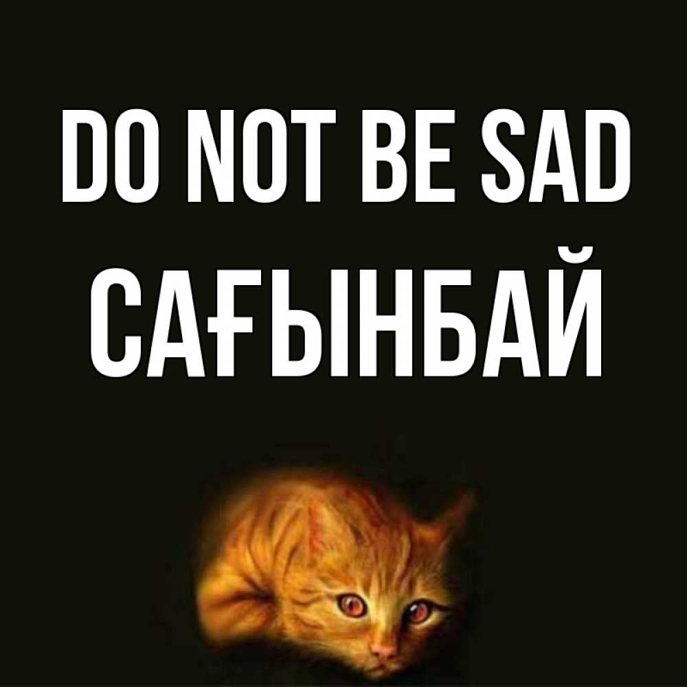 Greetings card с именем, Сағынбай Do not be sad лежащий кот в темноте Greetings with text for free download 