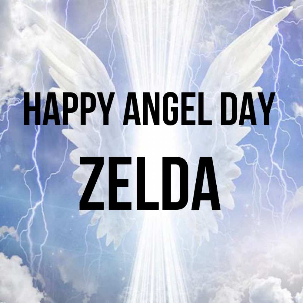 Greetings card с именем, Zelda happy angel day молнии на небе и свет Greetings with text for free download 