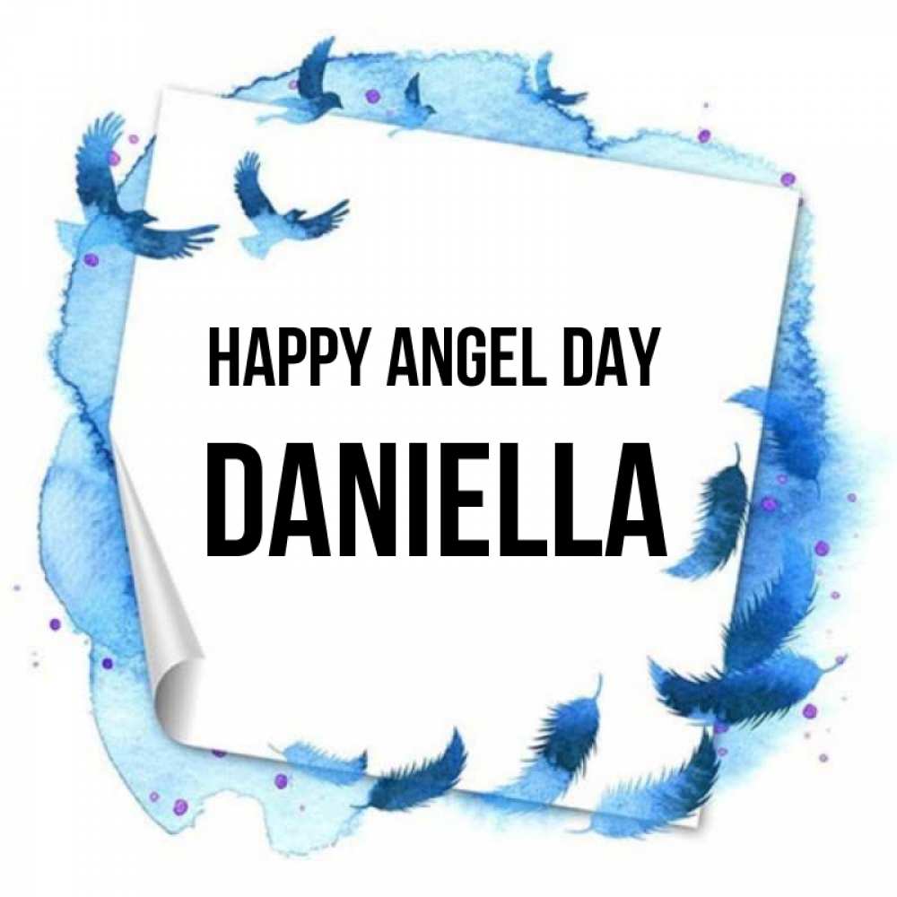 Greetings card с именем, Daniella happy angel day красивые птицы летят Greetings with text for free download 