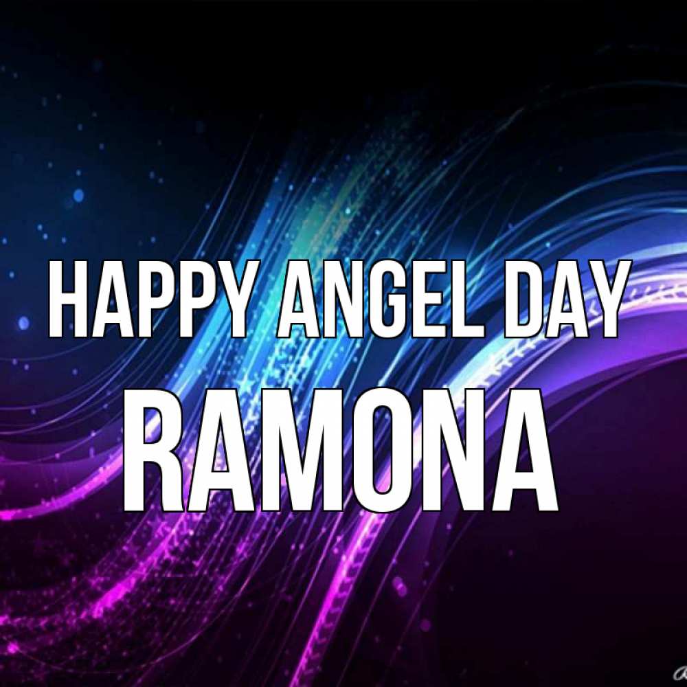 Greetings card с именем, Ramona happy angel day фиолетовый фон Greetings with text for free download 