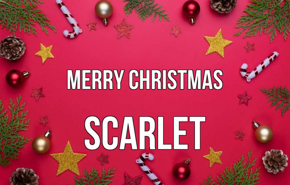 Greetings card с именем, Scarlet Merry Christmas с рождеством Greetings with text for free download 