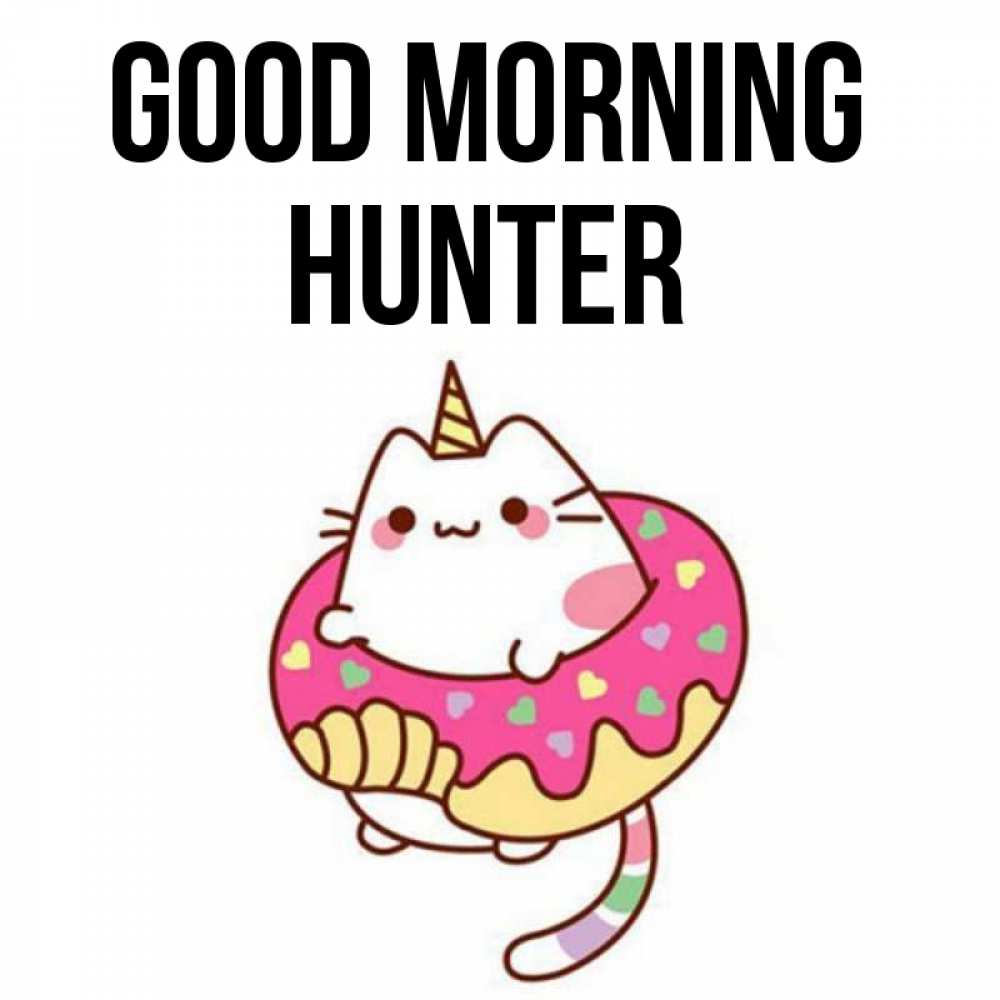 Greetings card с именем, Hunter Good morning кот в бублике Greetings with text for free download 