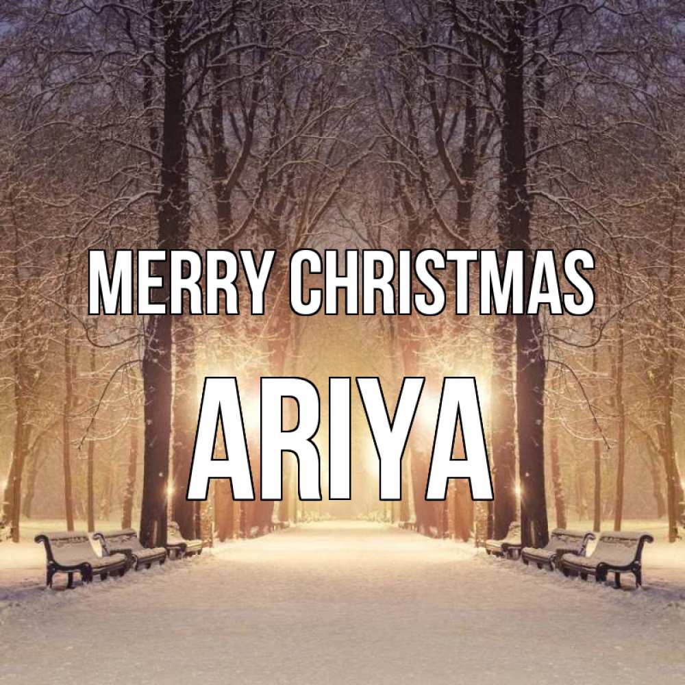 Greetings card с именем, Ariya Merry Christmas зима, парк, фонарь, лес Greetings with text for free download 