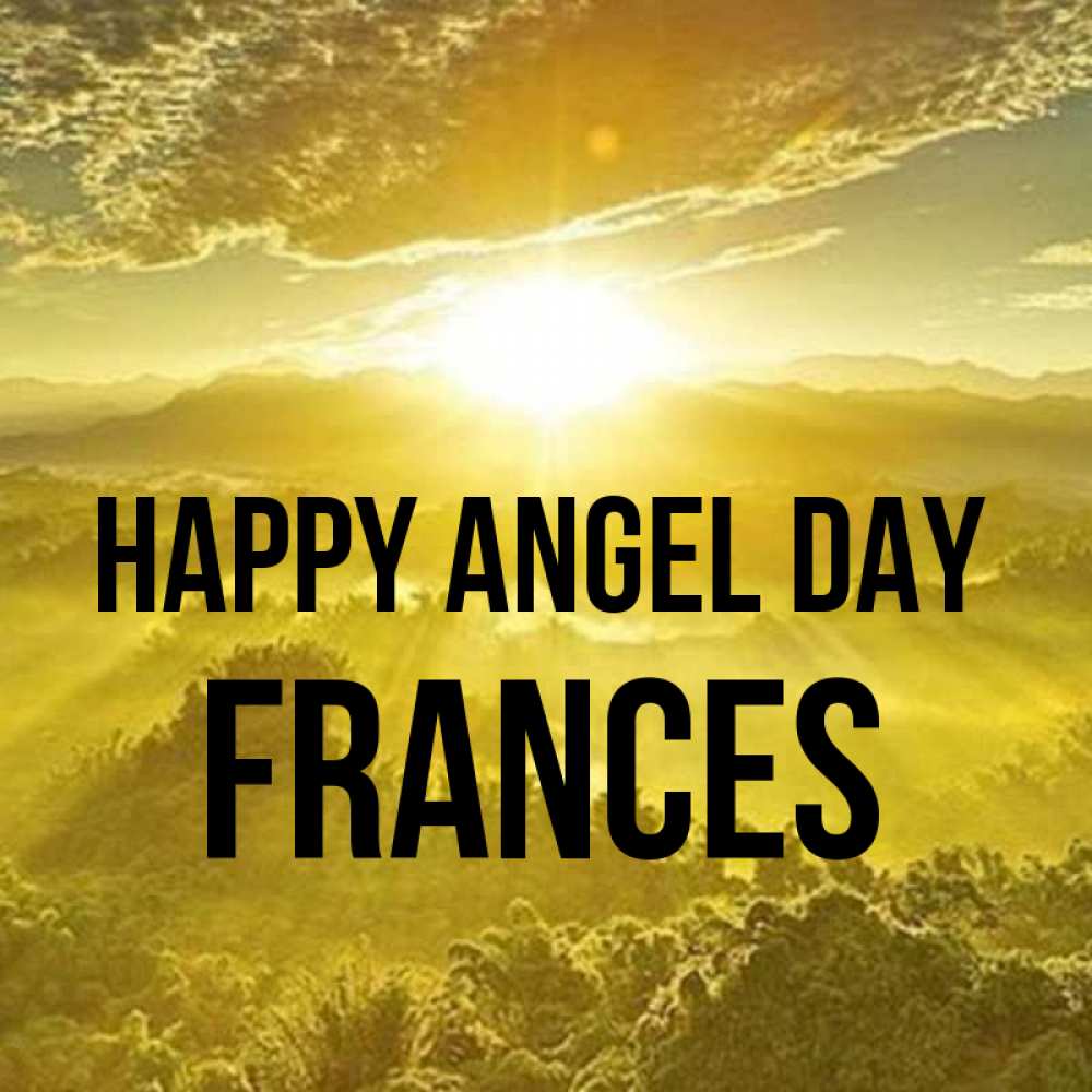 Greetings card с именем, Frances happy angel day леса и небо в желтом Greetings with text for free download 