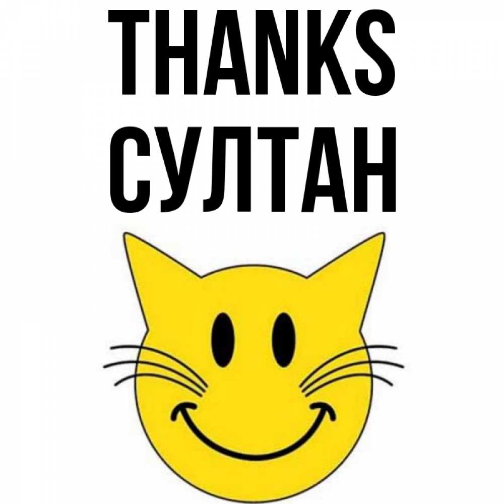 Greetings card с именем, Султан Thanks улыбающийся смайл кот Greetings with text for free download 